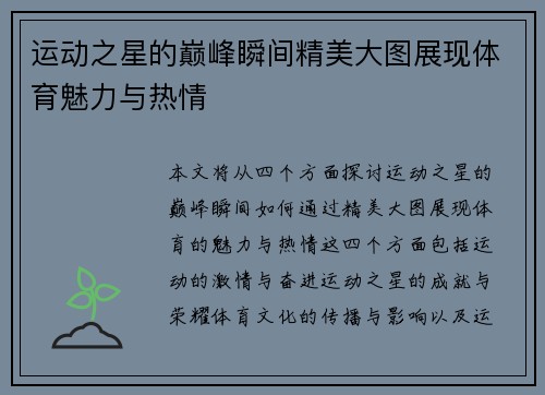 运动之星的巅峰瞬间精美大图展现体育魅力与热情