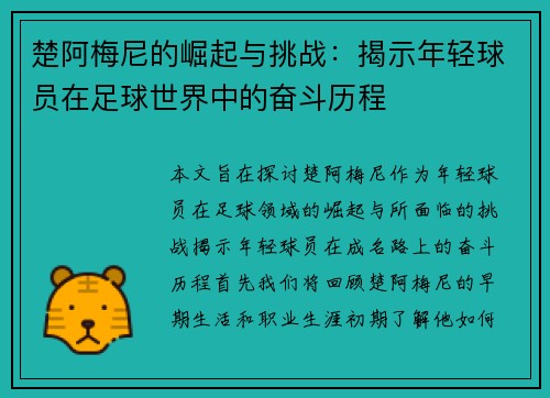 楚阿梅尼的崛起与挑战：揭示年轻球员在足球世界中的奋斗历程